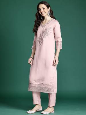 Floral Embroidered Kurta with Trousers & Dupatta 6