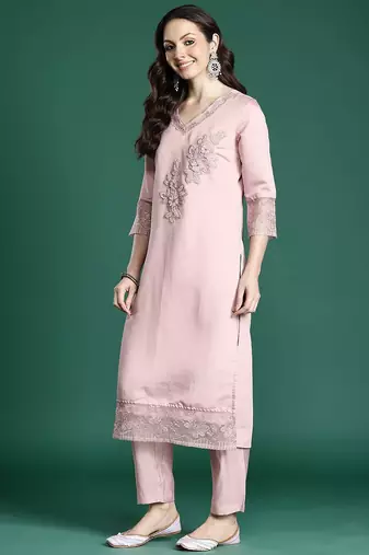 Floral Embroidered Kurta with Trousers & Dupatta