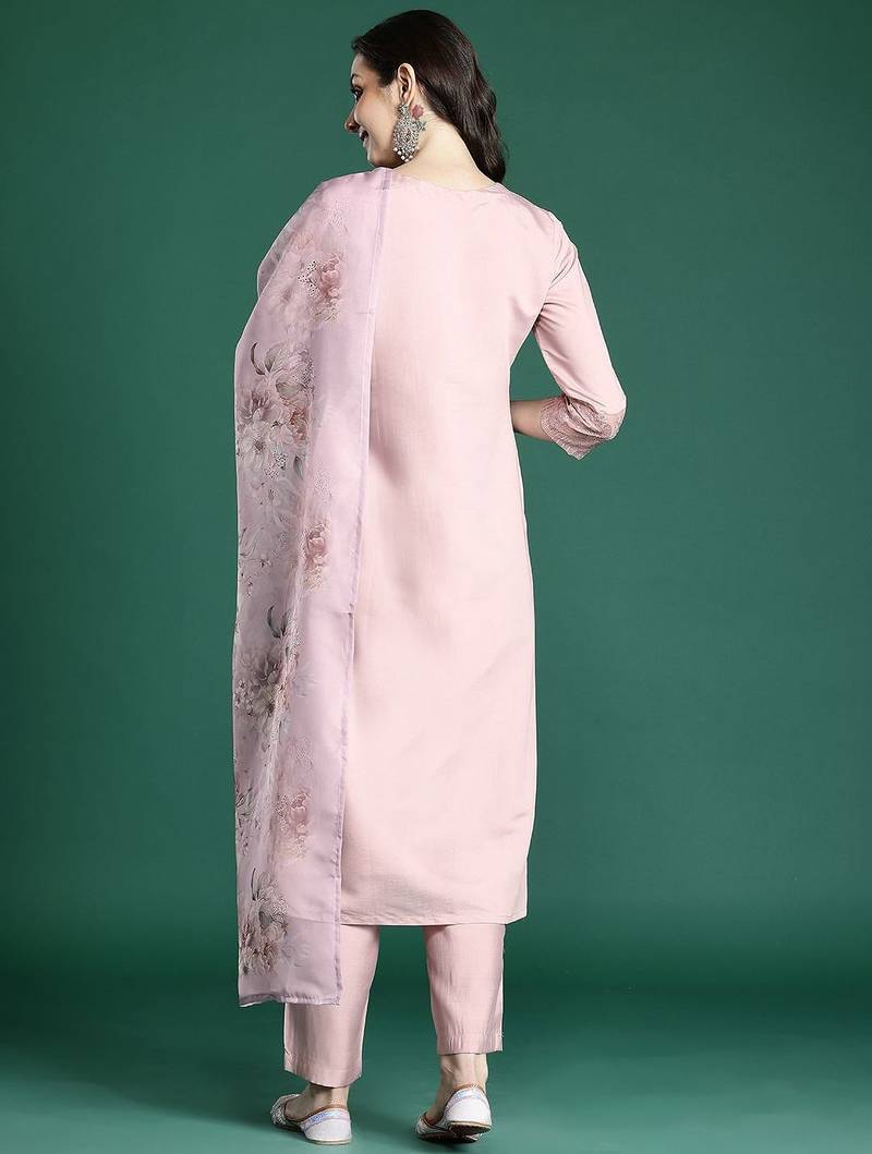 Floral Embroidered Kurta with Trousers & Dupatta