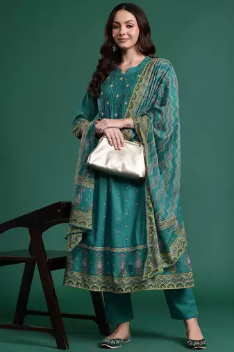 Ethnic Motifs Embroidered Pure Cotton Kurta with Trousers & With Dupatta