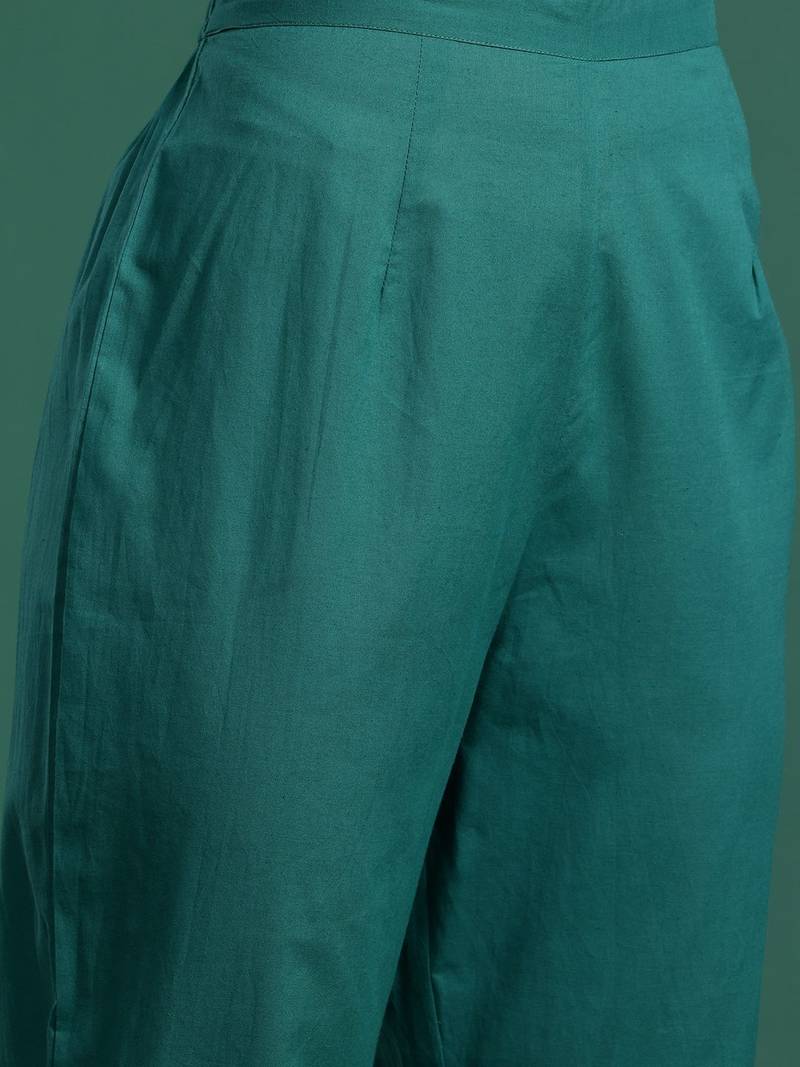 Ethnic Motifs Embroidered Pure Cotton Kurta with Trousers & With Dupatta