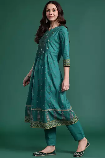 Ethnic Motifs Embroidered Pure Cotton Kurta with Trousers & With Dupatta