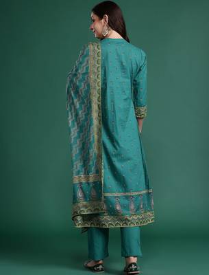 Ethnic Motifs Embroidered Pure Cotton Kurta with Trousers & With Dupatta 6