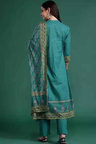 Ethnic Motifs Embroidered Pure Cotton Kurta with Trousers & With Dupatta
