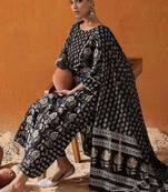 Black Floral Printed Gotta Patti Pure Cotton Kurta with Palazzo & Dupatta