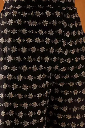Black Floral Printed Gotta Patti Pure Cotton Kurta with Palazzo & Dupatta
