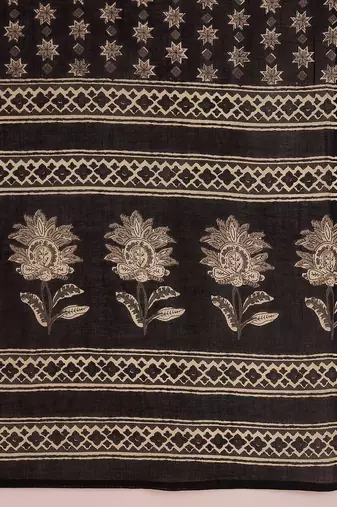 Black Floral Printed Gotta Patti Pure Cotton Kurta with Palazzo & Dupatta