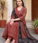 Women Ethnic Motifs Printed Regular Mirror Work Pure Cotton Kurta with Trousers & With Dupatta