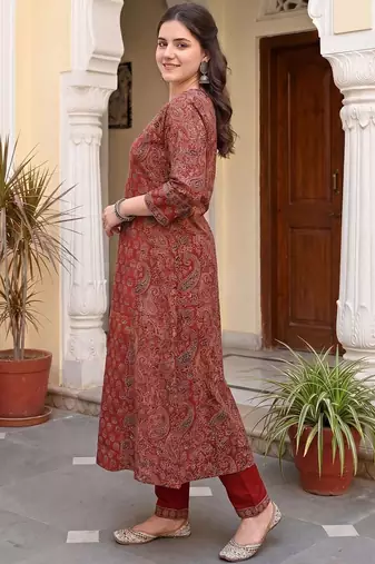 Women Ethnic Motifs Printed Regular Mirror Work Pure Cotton Kurta with Trousers & With Dupatta