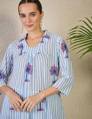 Women Striped Printed Pure Cotton A-Line Kurta with Trousers 1