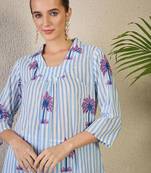 Women Striped Printed Pure Cotton A-Line Kurta with Trousers