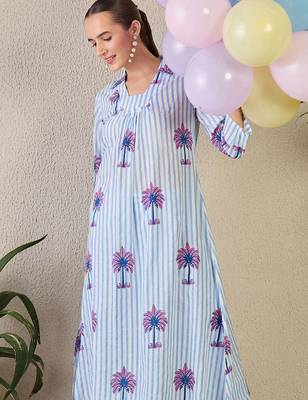 Women Striped Printed Pure Cotton A-Line Kurta with Trousers 6