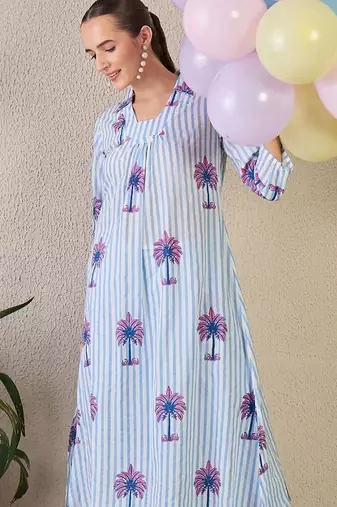 Women Striped Printed Pure Cotton A-Line Kurta with Trousers