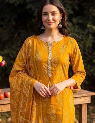 Women Ethnic Motifs Printed Regular Linen Kurta with Trousers & With Dupatta 2