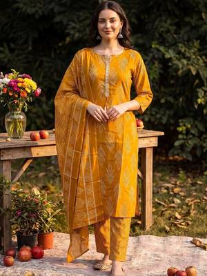 Women Ethnic Motifs Printed Regular Linen Kurta with Trousers & With Dupatta 6