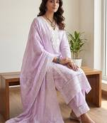 Women Ethnic Motifs Embroidered Regular Thread Work Pure Cotton Kurta with Trousers & With Dupatta