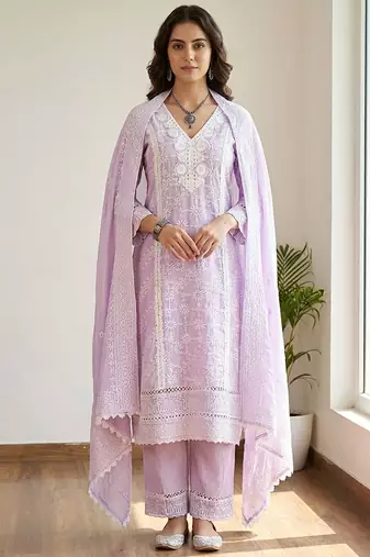 Women Ethnic Motifs Embroidered Regular Thread Work Pure Cotton Kurta with Trousers & With Dupatta