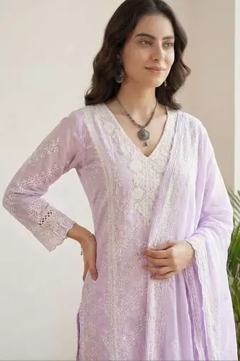 Women Ethnic Motifs Embroidered Regular Thread Work Pure Cotton Kurta with Trousers & With Dupatta