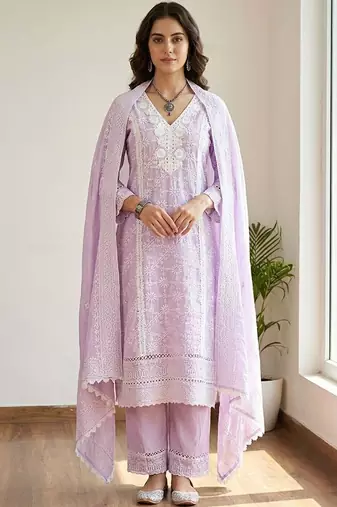 Women Ethnic Motifs Embroidered Regular Thread Work Pure Cotton Kurta with Trousers & With Dupatta
