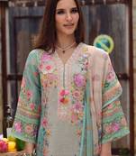 Floral Embroidered Beads and Stones Straight Kurta With Trousers & Dupatta