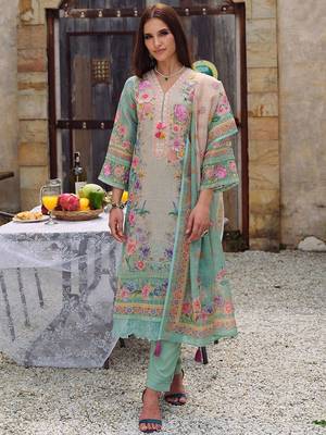 Floral Embroidered Beads and Stones Straight Kurta With Trousers & Dupatta 2
