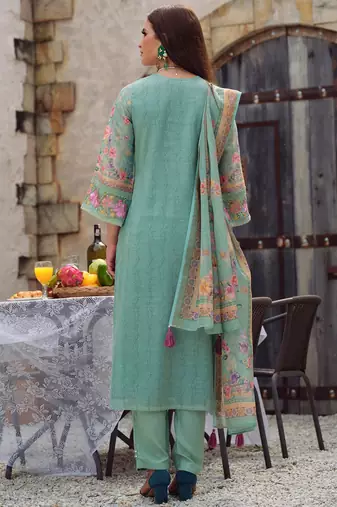 Floral Embroidered Beads and Stones Straight Kurta With Trousers & Dupatta