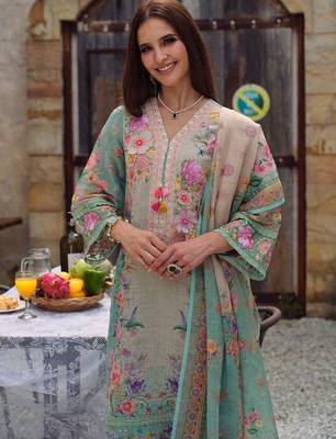 Floral Embroidered Beads and Stones Straight Kurta With Trousers & Dupatta 7