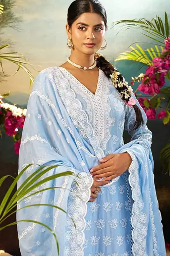 Women Ethnic Motifs Embroidered Thread Work Cotton Kurta with Trousers & Dupatta