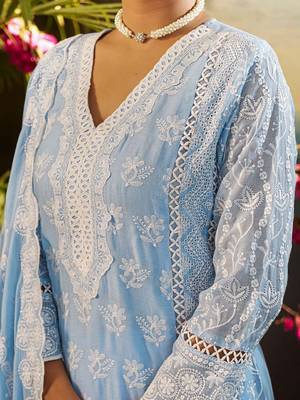 Women Ethnic Motifs Embroidered Thread Work Cotton Kurta with Trousers & Dupatta 3