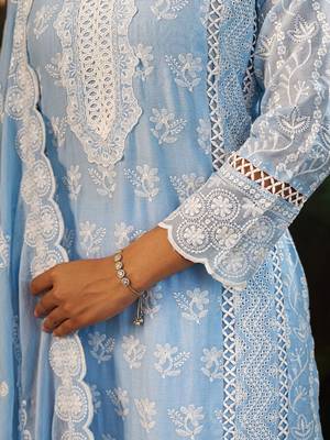 Women Ethnic Motifs Embroidered Thread Work Cotton Kurta with Trousers & Dupatta 6