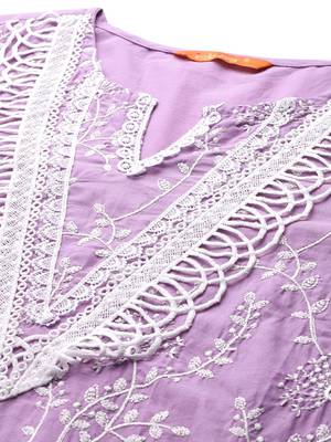 Floral Embroidered Thread Work Pure Cotton Kurta with Trousers & With Dupatta 2