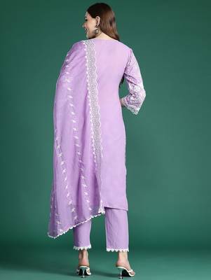Floral Embroidered Thread Work Pure Cotton Kurta with Trousers & With Dupatta 7