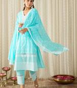 Women Ethnic Motifs Embroidered Regular Chikankari Pure Cotton Kurta with Trousers & With Dupatta
