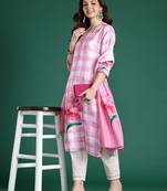 Floral Printed Beads and Stones Linen Kurta with Trousers & With Dupatta
