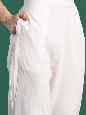 Floral Printed Beads and Stones Linen Kurta with Trousers & With Dupatta 3