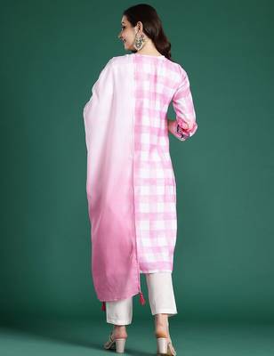 Floral Printed Beads and Stones Linen Kurta with Trousers & With Dupatta 7