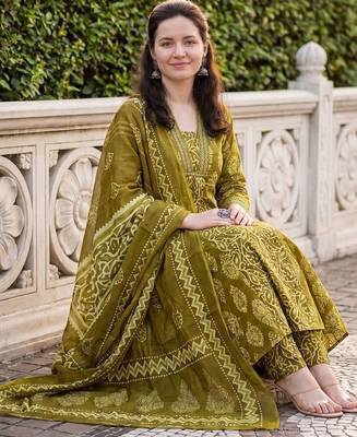 Women Ethnic Motifs Printed Regular Pure Cotton Kurta with Trousers & With Dupatta 1
