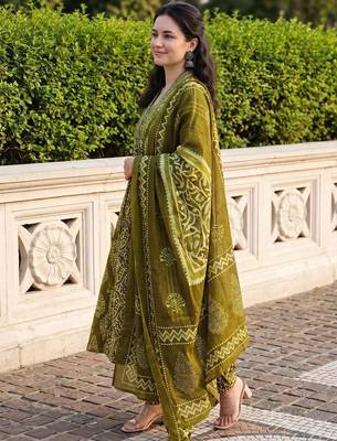 Women Ethnic Motifs Printed Regular Pure Cotton Kurta with Trousers & With Dupatta 3