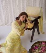 Floral Embroidered V-Neck Thread Work Pure Cotton Kurta with Trousers & Dupatta