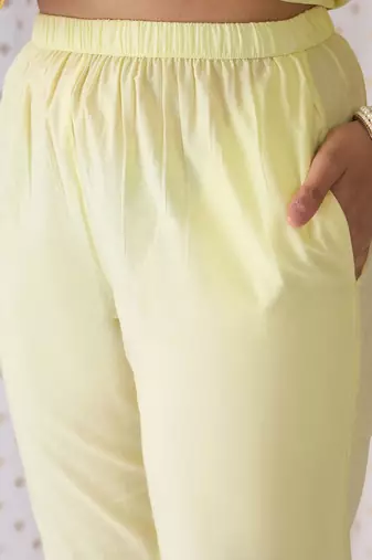 Floral Embroidered V-Neck Thread Work Pure Cotton Kurta with Trousers & Dupatta