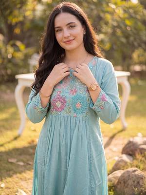 Women Floral Embroidered Panelled Thread Work Pure Cotton Kurta with Trousers & With Dupatta 3