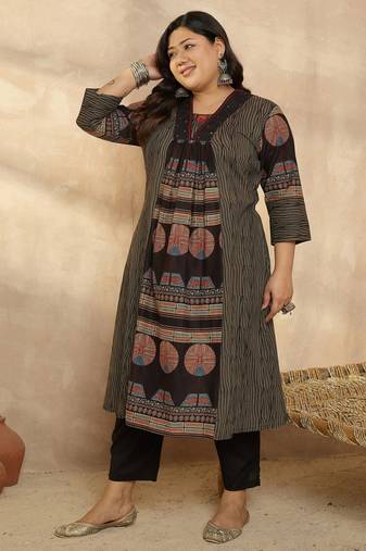Plus Size Multi Printed A-Line Kurta Trousers Set