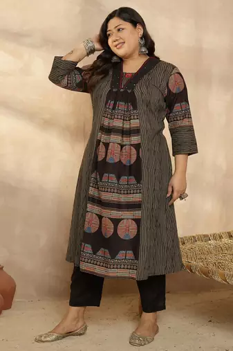 Plus Size Multi Printed A-Line Kurta Trousers Set