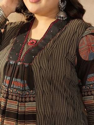 Plus Size Multi Printed A-Line Kurta Trousers Set 2