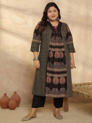 Plus Size Multi Printed A-Line Kurta Trousers Set 4