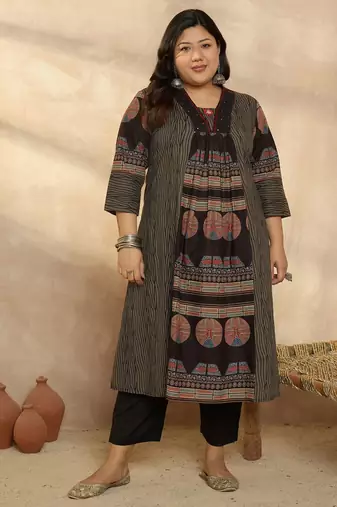 Plus Size Multi Printed A-Line Kurta Trousers Set