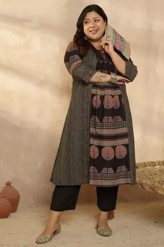 Plus Size Multi Printed A-Line Kurta Trousers Set