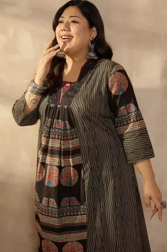 Plus Size Multi Printed A-Line Kurta Trousers Set