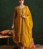 Women Embroidered Regular Sequinned Kurta with Trousers & With Dupatta