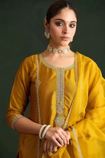 Women Embroidered Regular Sequinned Kurta with Trousers & With Dupatta